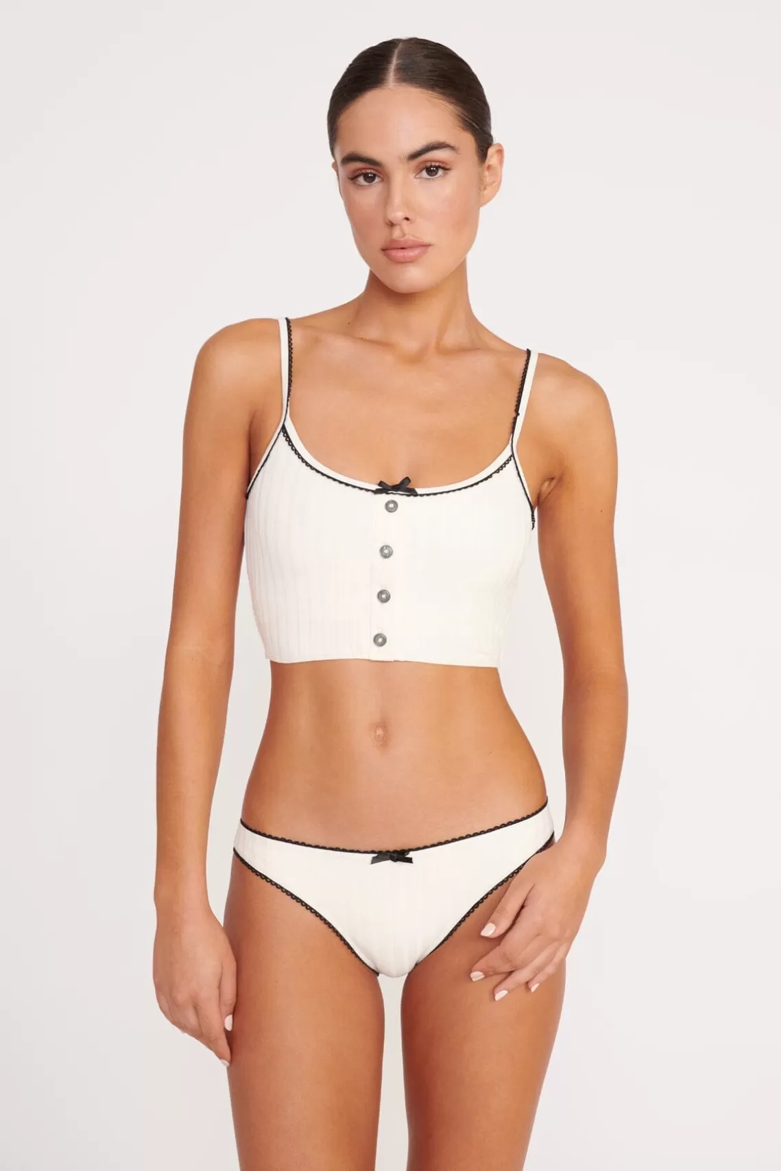 STAUD ABBY SWIM TOP  IVORY BLACK