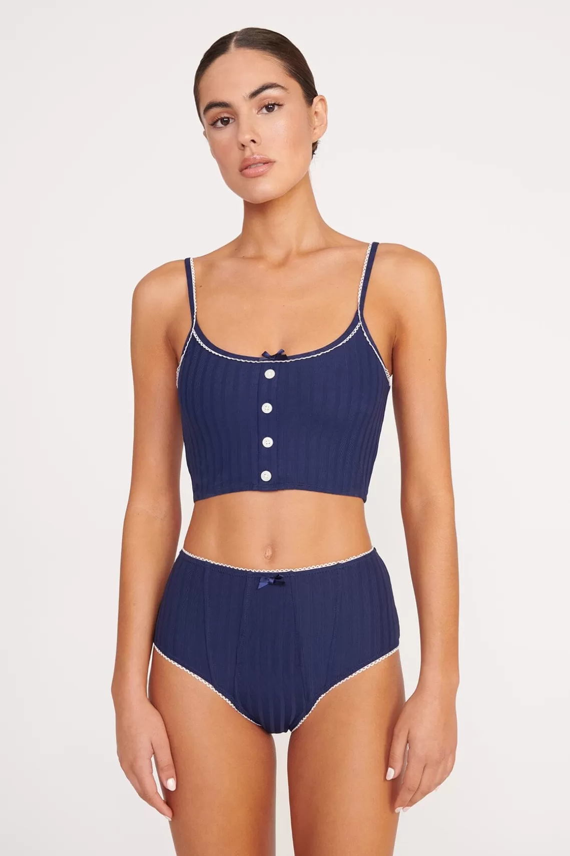 STAUD ABBY SWIM TOP  NAVY WHITE