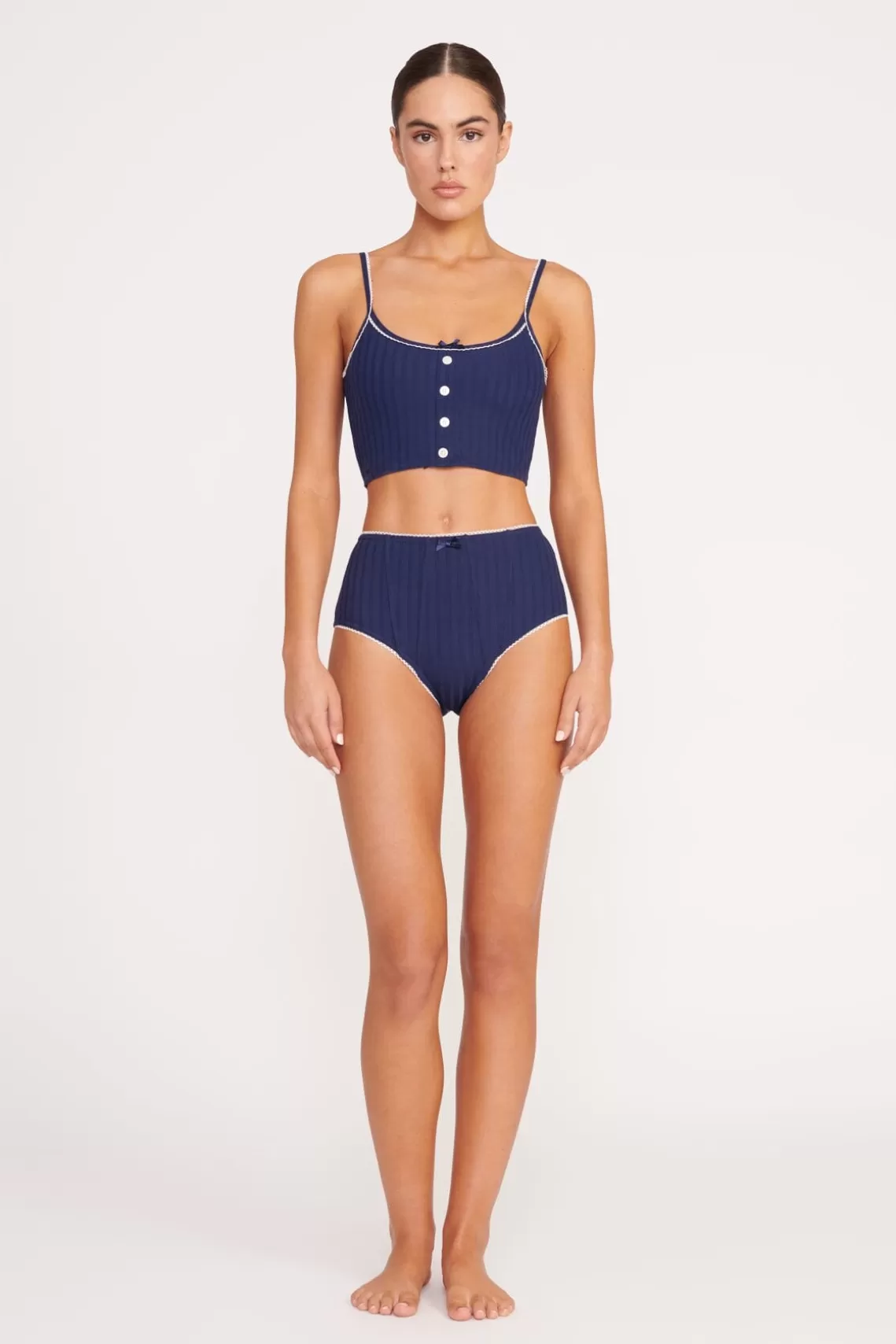 STAUD ABBY SWIM TOP  NAVY WHITE