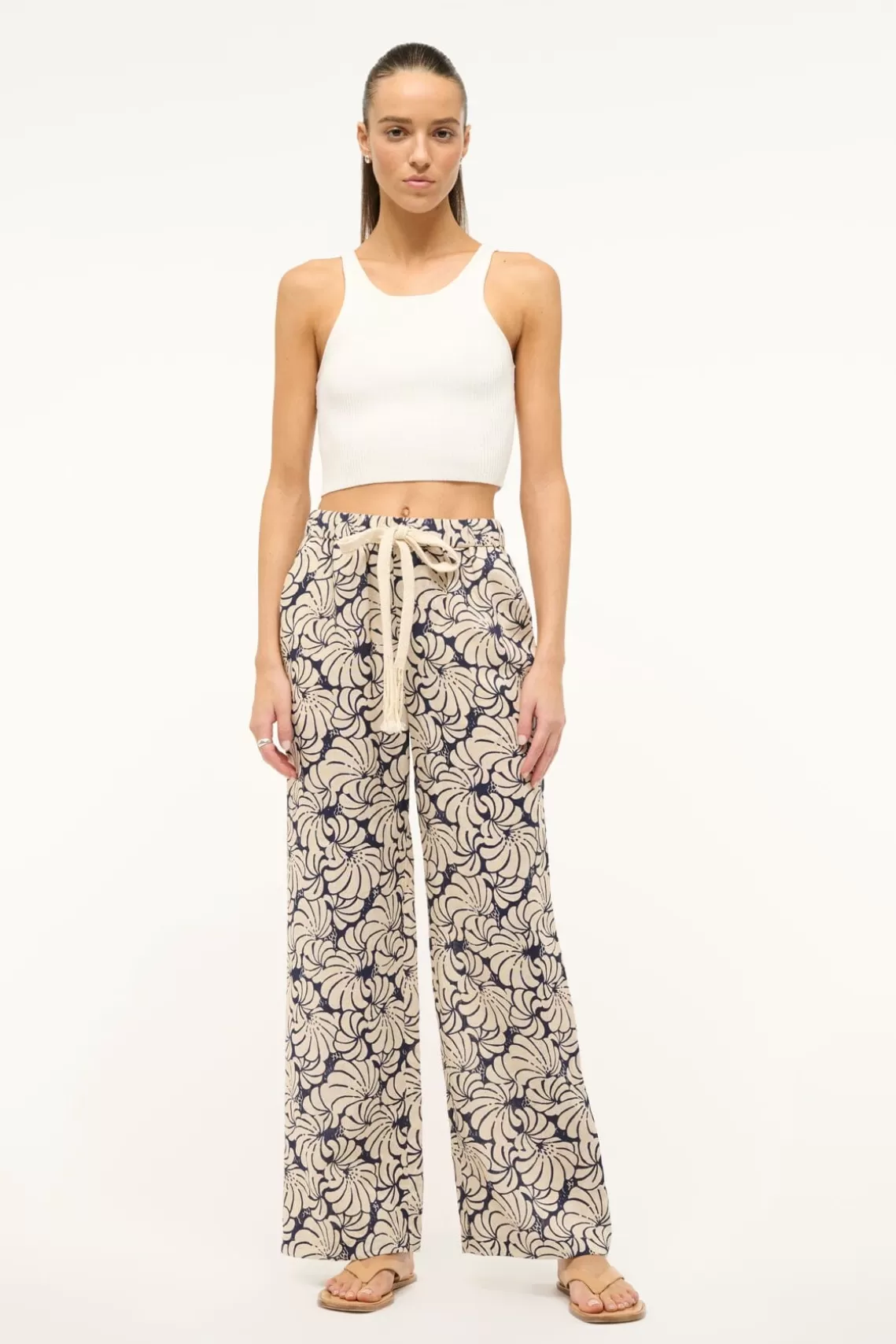 STAUD ALIZE PANT  NAVY SCALLOP BLOCK PRINT