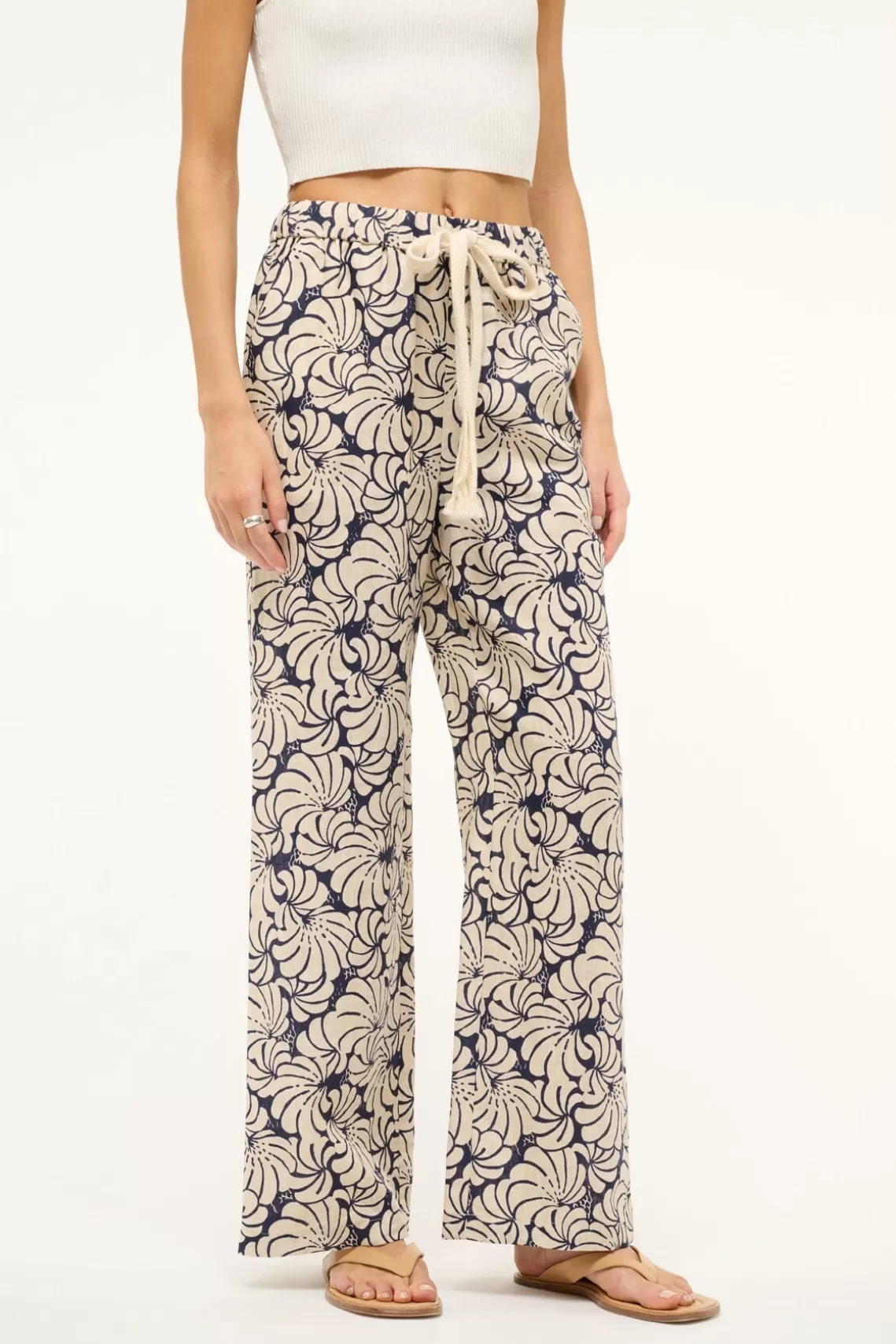 STAUD ALIZE PANT  NAVY SCALLOP BLOCK PRINT