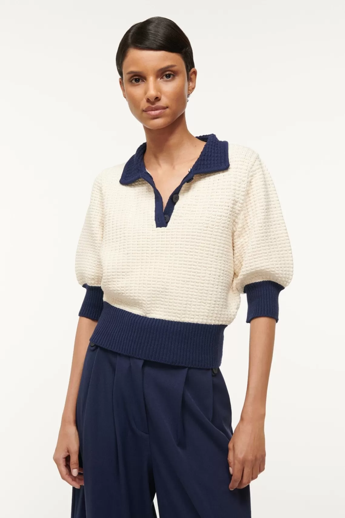 STAUD ALTEA SWEATER  IVORY NAVY