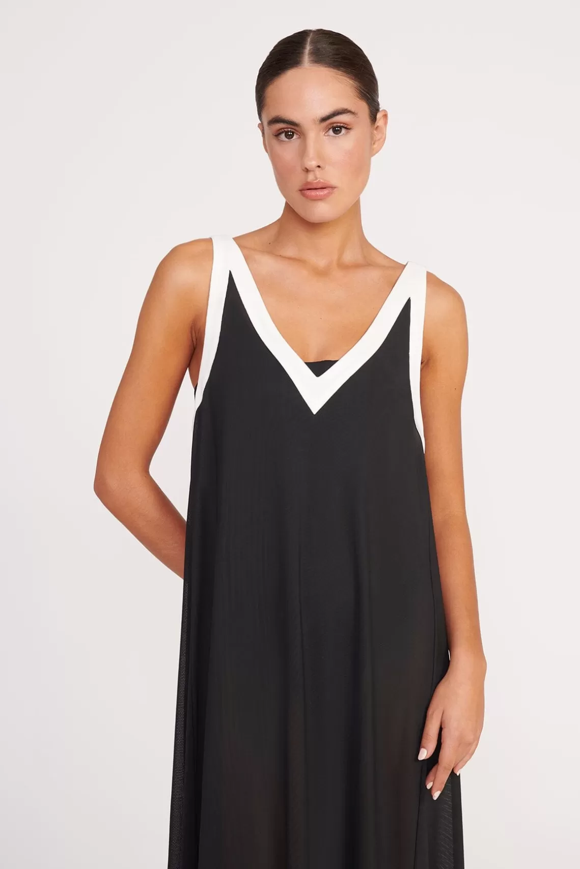 STAUD AVELINE COVERUP DRESS  BLACK WHITE