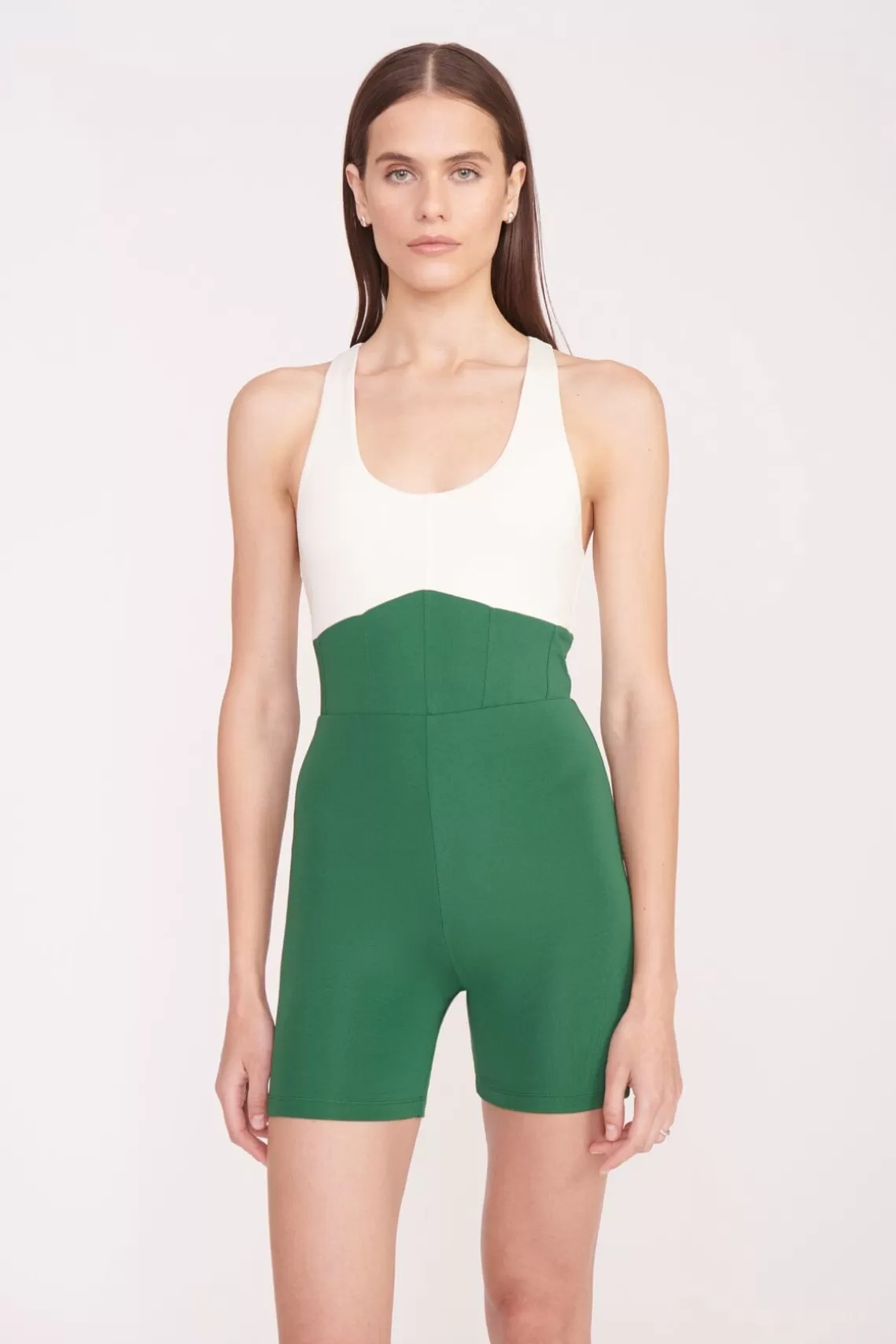 STAUD BOUNCE SHORT UNITARD  COURT GREEN IVORY