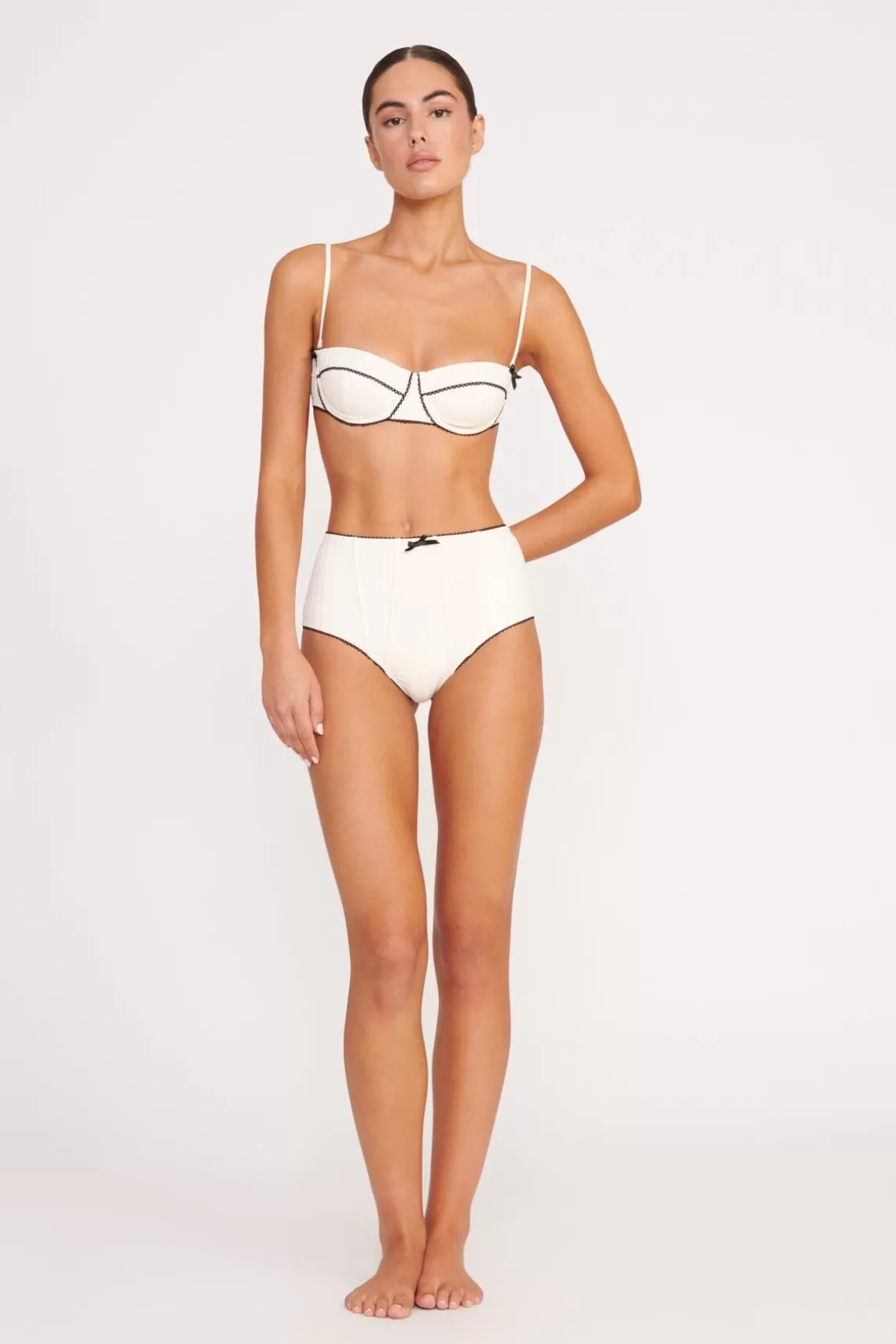 STAUD BRENTON HIGH RISE BIKINI BOTTOM  IVORY BLACK