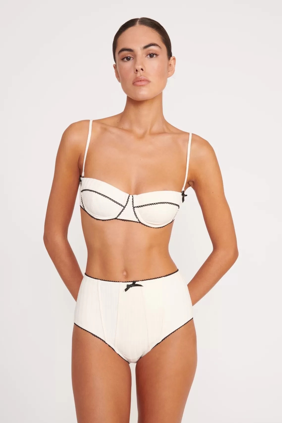 STAUD BRENTON HIGH RISE BIKINI BOTTOM  IVORY BLACK