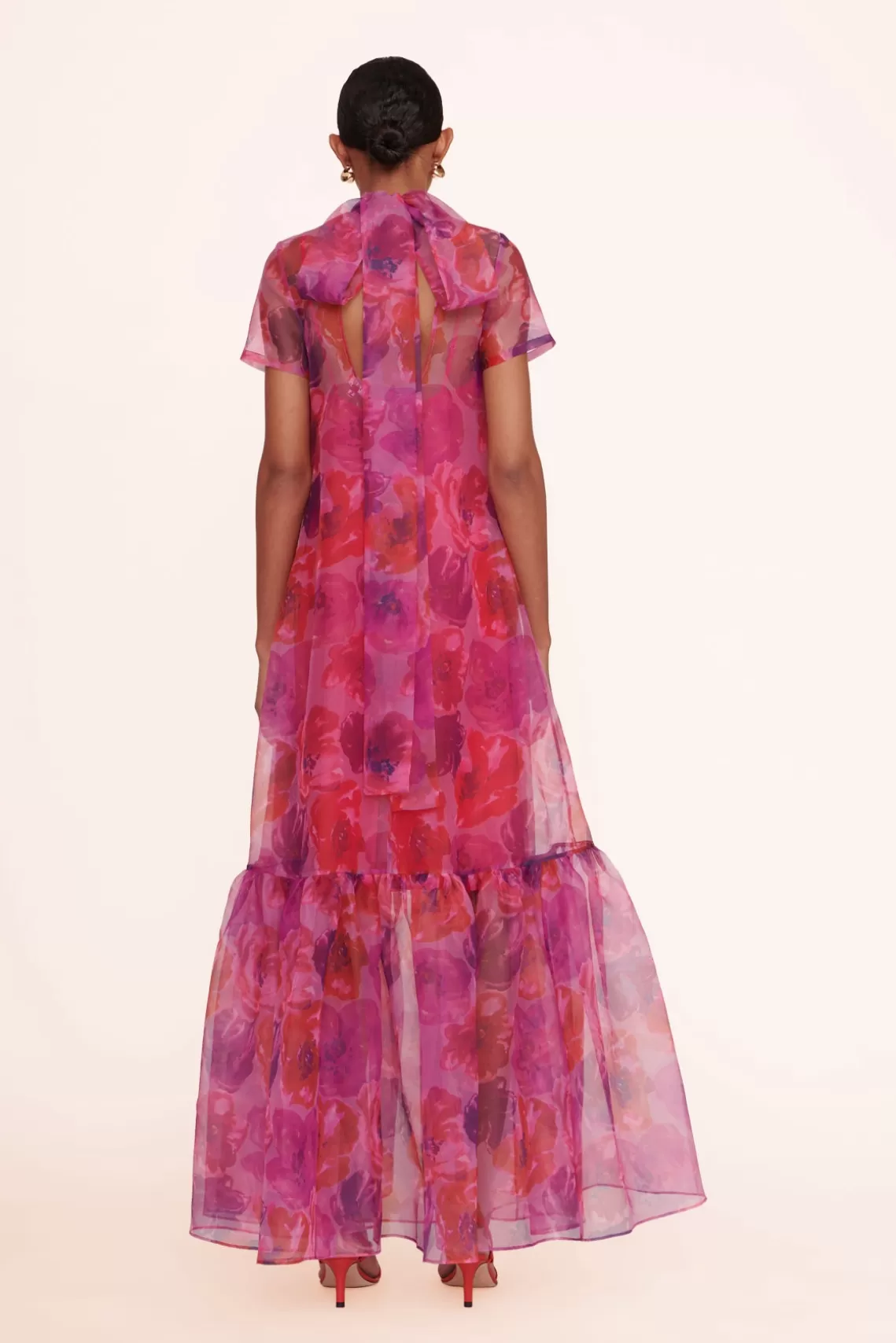 STAUD CALLUNA DRESS  MAGENTA PAINTED FLORAL