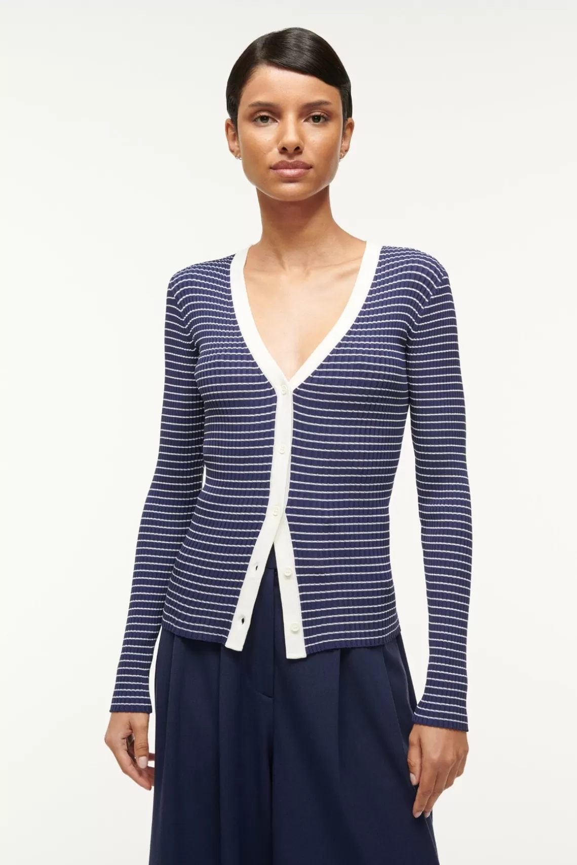 STAUD CARGO SWEATER  NAVY MICRO STRIPE