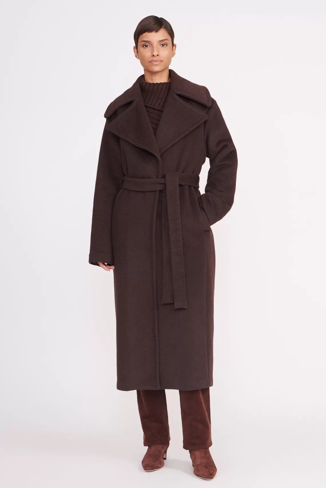 STAUD CARVER COAT  DARK CHOCOLATE