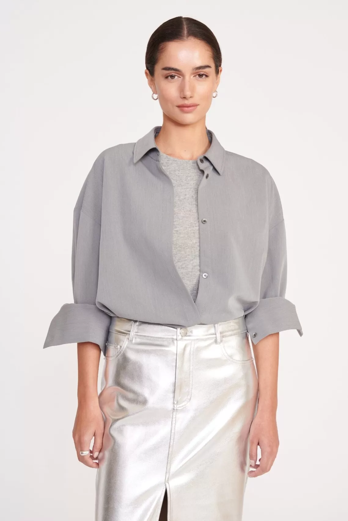 STAUD COLTON SHIRT  HEATHER GREY SUITING