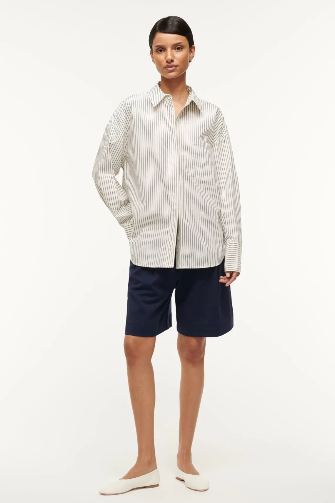 STAUD COLTON SHIRT  IVORY MICRO STRIPE