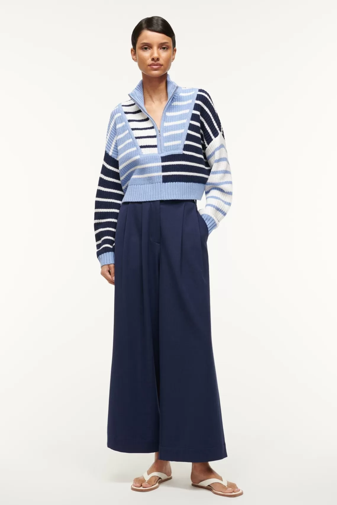 STAUD CROPPED HAMPTON SWEATER  ADRIATIC STRIPE