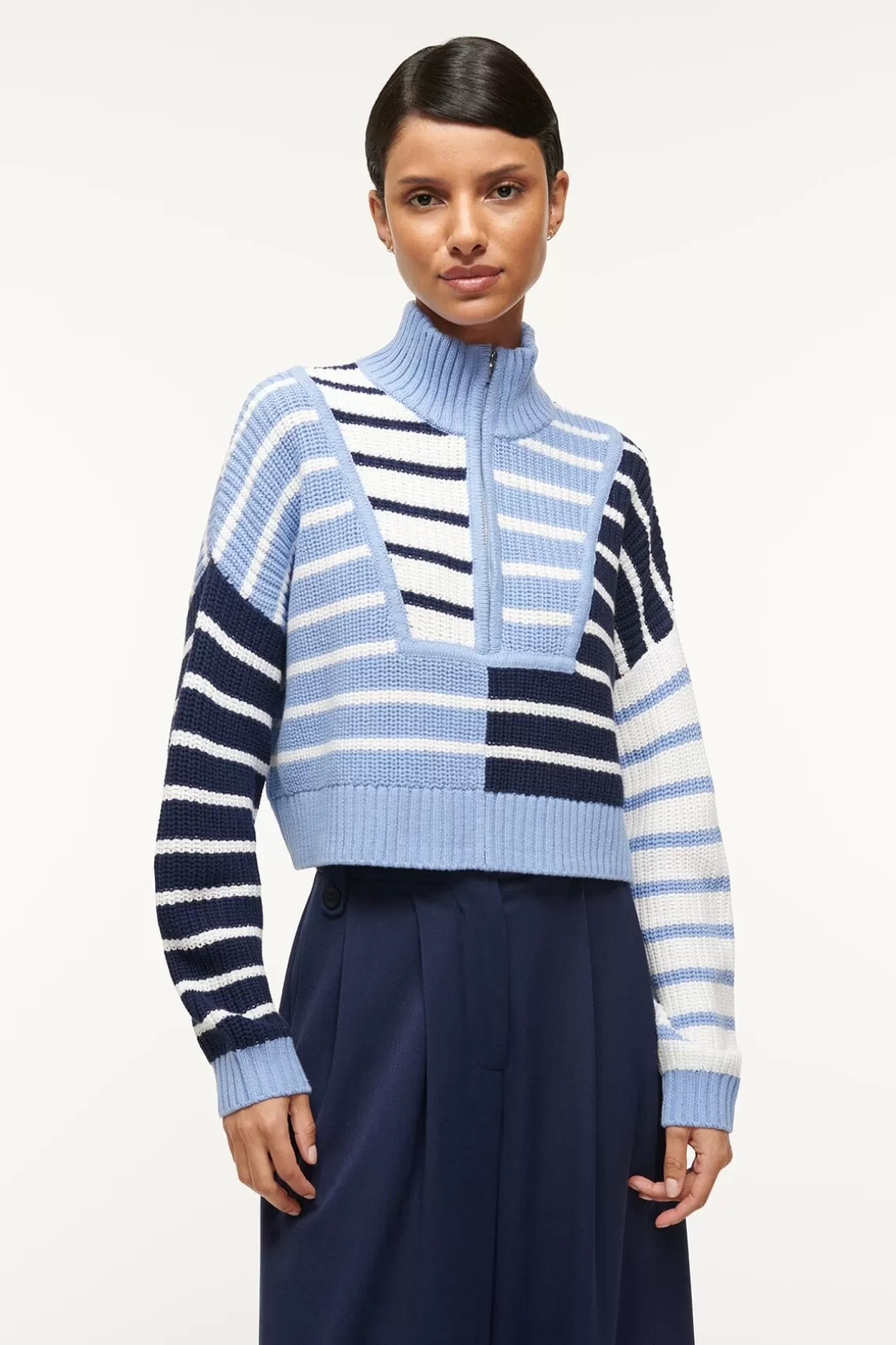 STAUD CROPPED HAMPTON SWEATER  ADRIATIC STRIPE