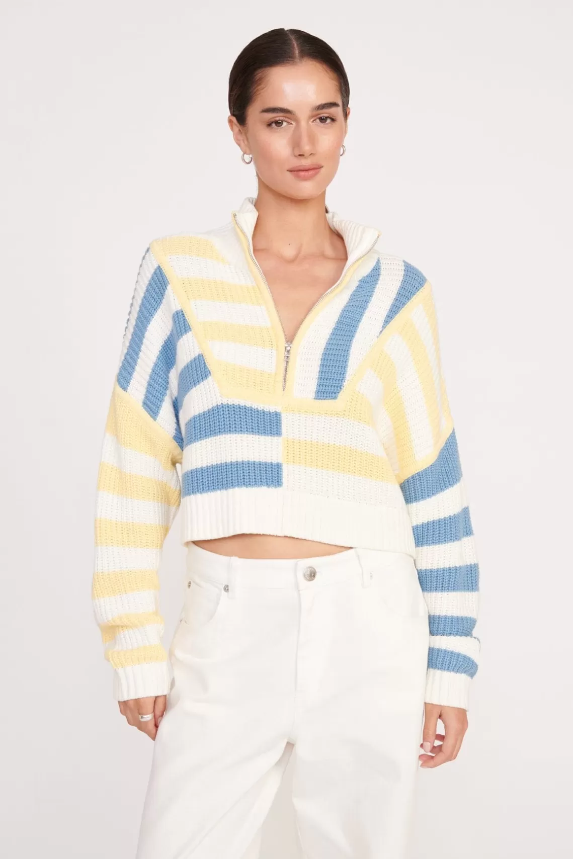 STAUD CROPPED HAMPTON SWEATER  BUTTERCUP SEASHORE STRIPE