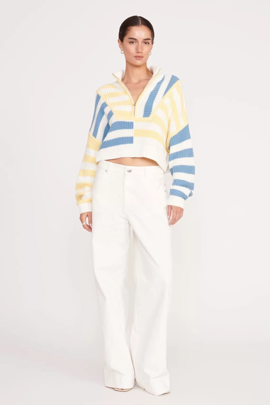 STAUD CROPPED HAMPTON SWEATER  BUTTERCUP SEASHORE STRIPE