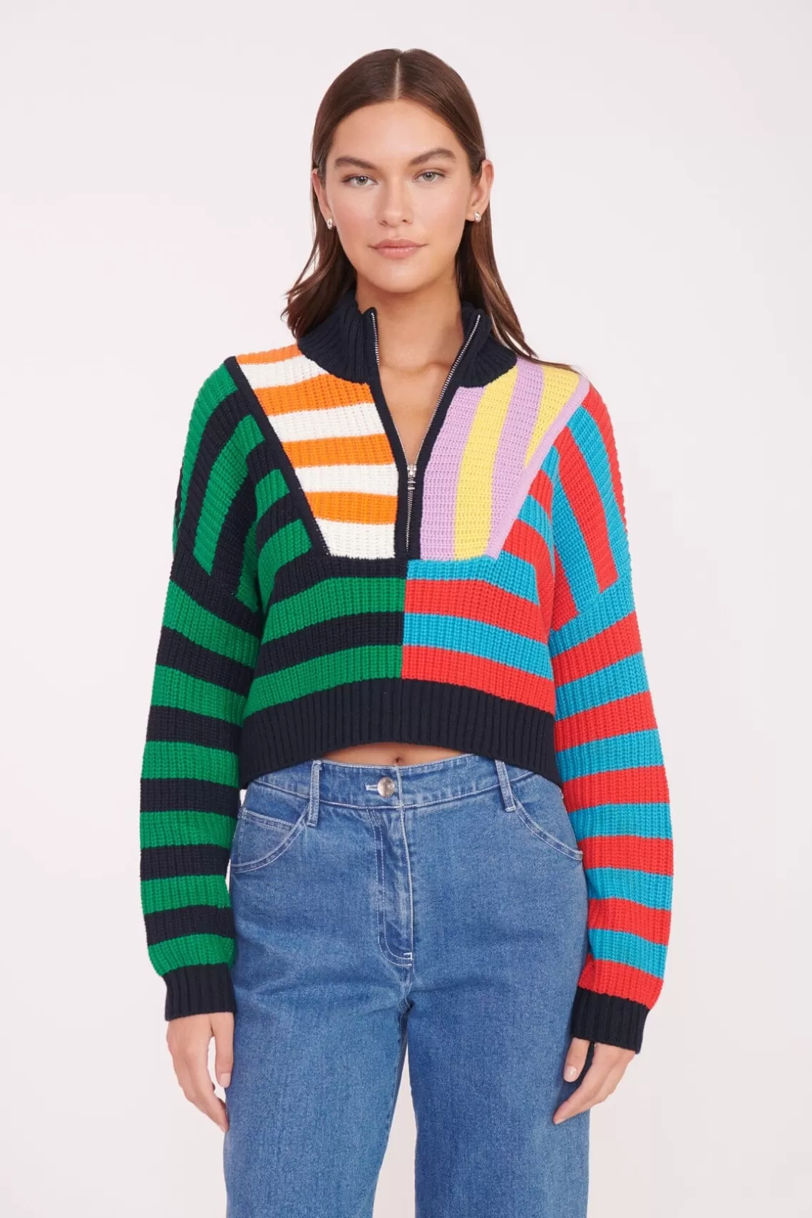 STAUD CROPPED HAMPTON SWEATER  CABANA STRIPE MULTI