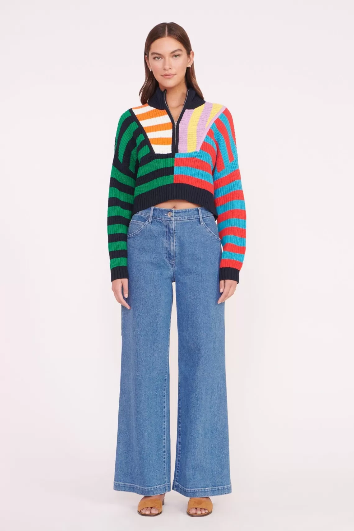 STAUD CROPPED HAMPTON SWEATER  CABANA STRIPE MULTI