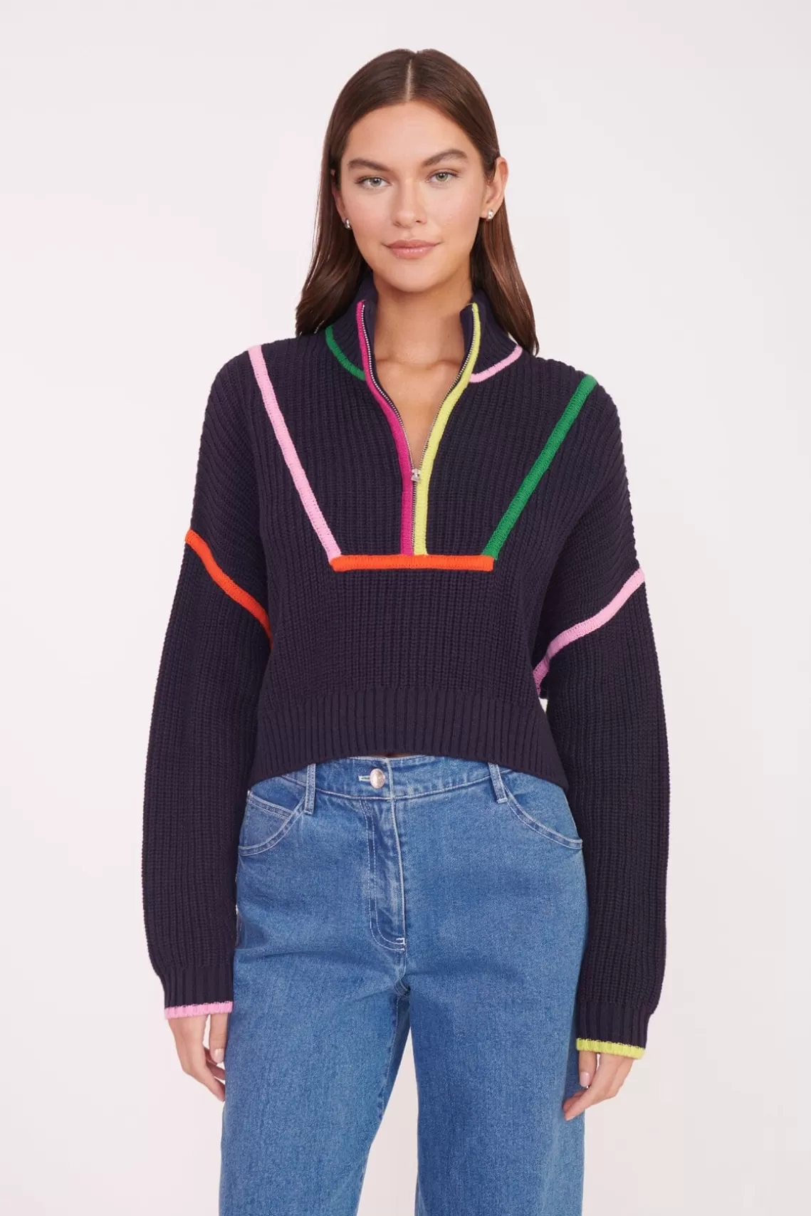 STAUD CROPPED HAMPTON SWEATER  NAVY MULTI