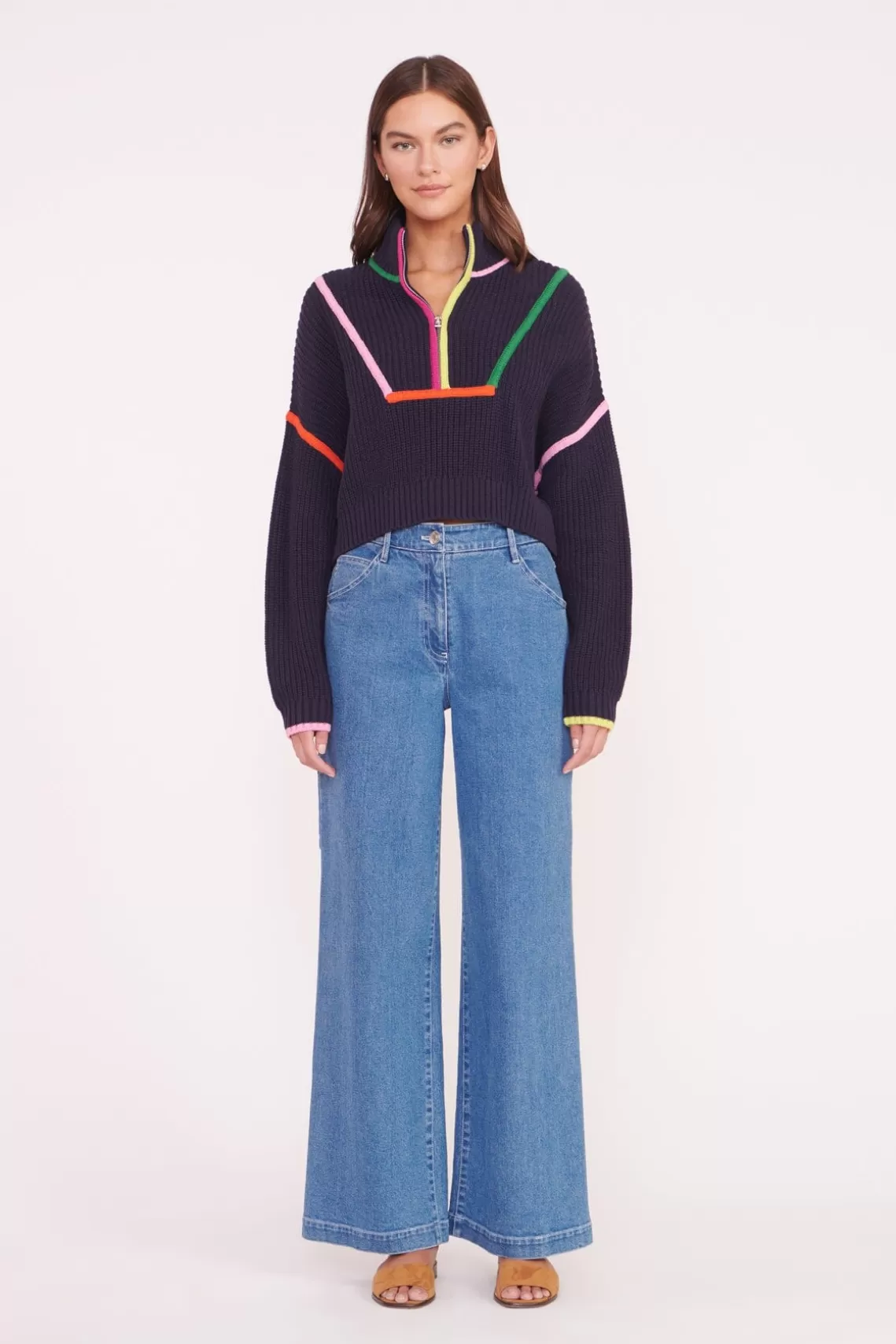 STAUD CROPPED HAMPTON SWEATER  NAVY MULTI