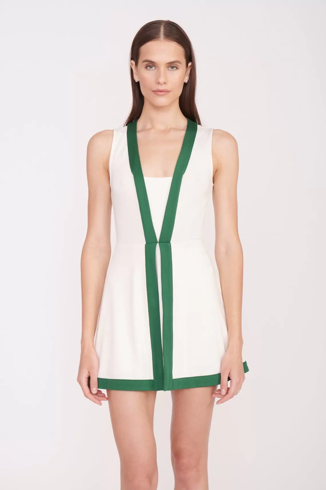 STAUD CROSS-COURT DRESS  IVORY COURT GREEN