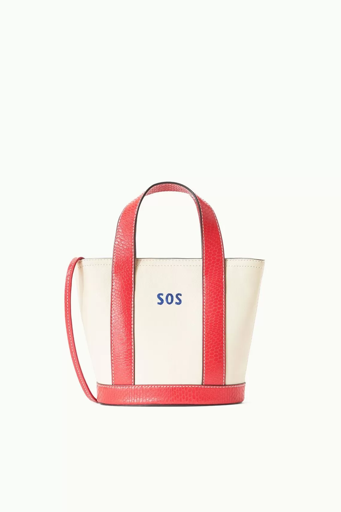 STAUD CUSTOM MONOGRAM ALLORA MINI TOTE  CREAM RED ROSE