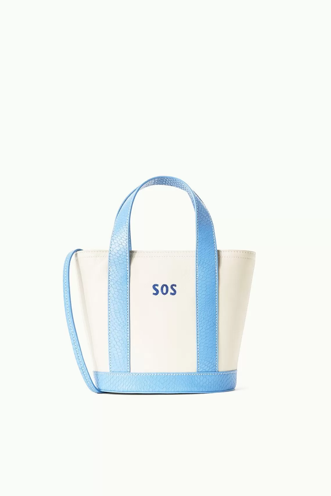 STAUD CUSTOM MONOGRAM ALLORA MINI TOTE  CREAM BLUE