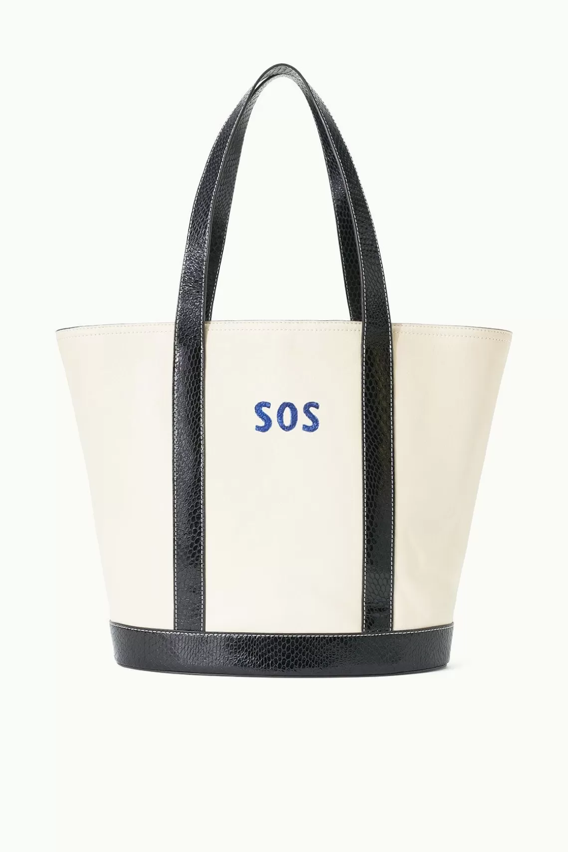 STAUD CUSTOM MONOGRAM ALLORA TOTE  CREAM BLACK