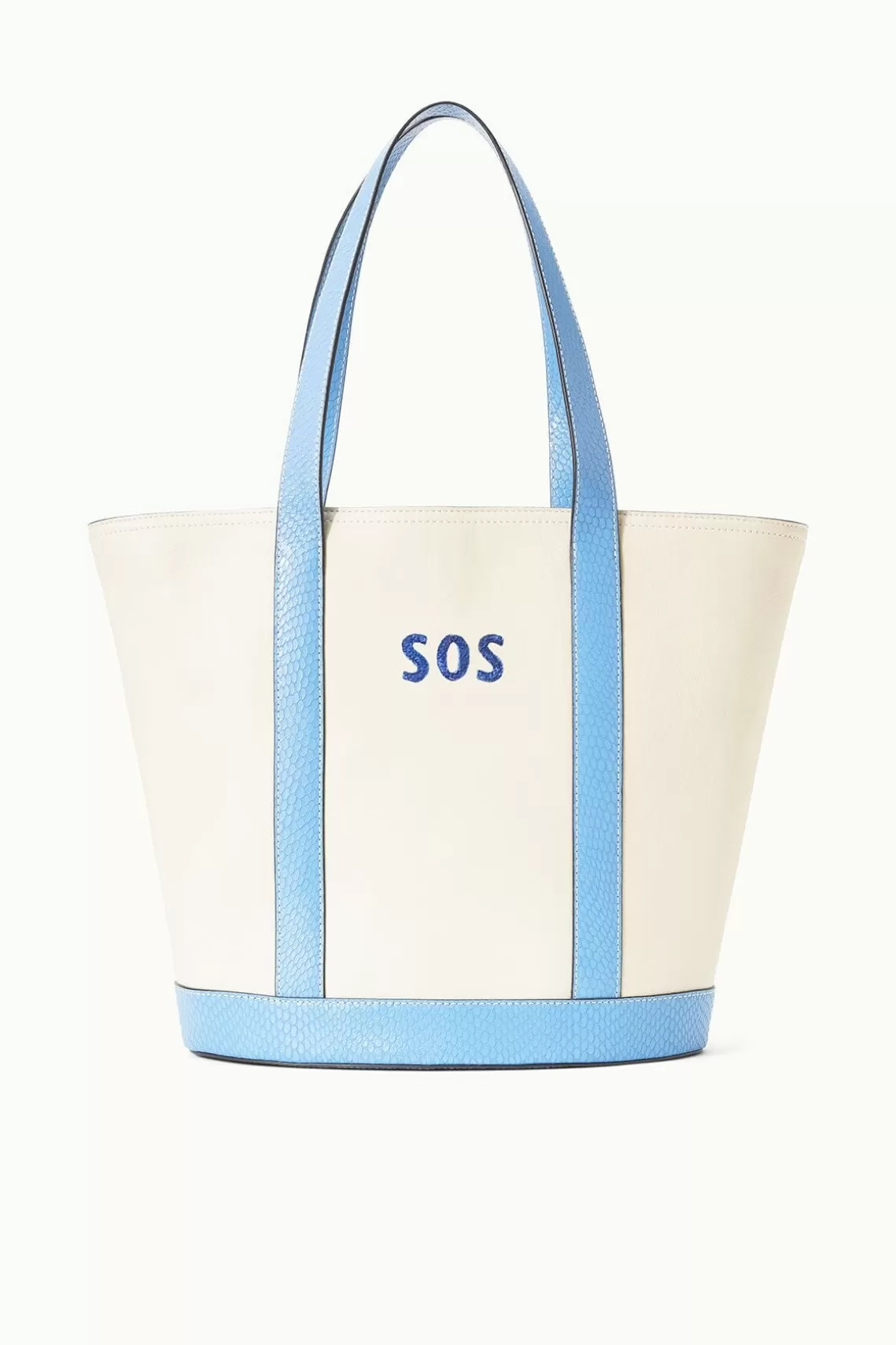 STAUD CUSTOM MONOGRAM ALLORA TOTE  CREAM BLUE