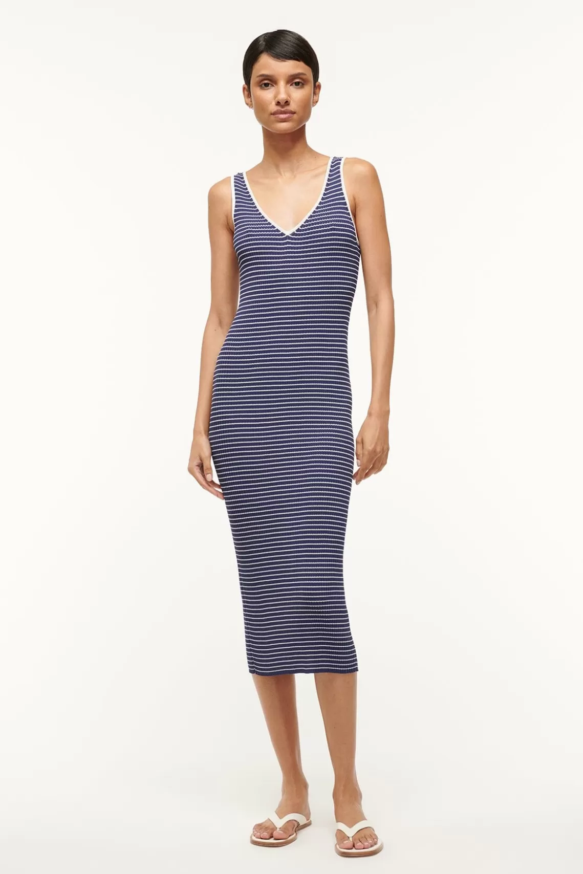 STAUD DANA DRESS  NAVY MICRO STRIPE