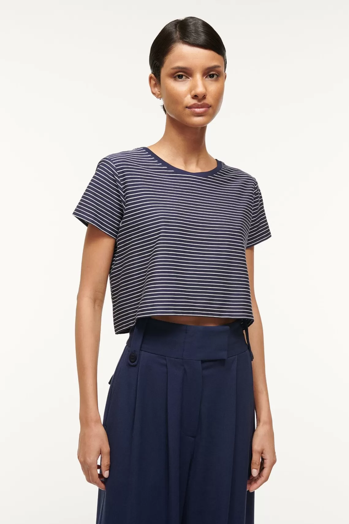 STAUD DEAN T-SHIRT  NAVY MICRO STRIPE