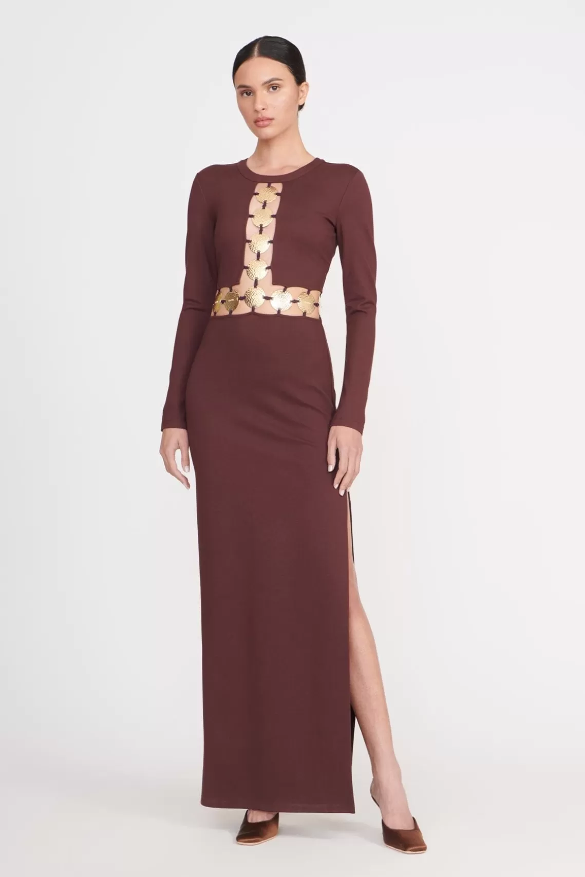 STAUD DELPHINE DRESS  DARK CHOCOLATE