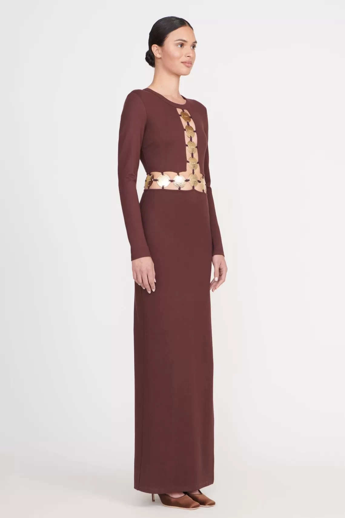 STAUD DELPHINE DRESS  DARK CHOCOLATE