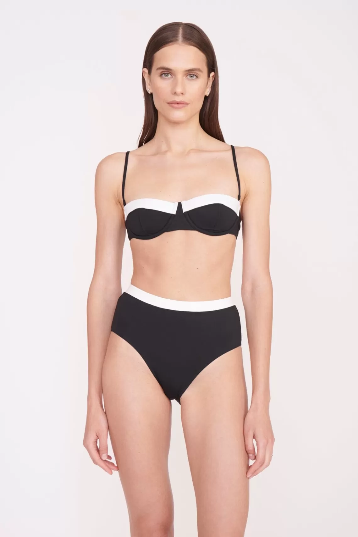 STAUD DEVON HIGH RISE BIKINI BOTTOM  BLACK WHITE