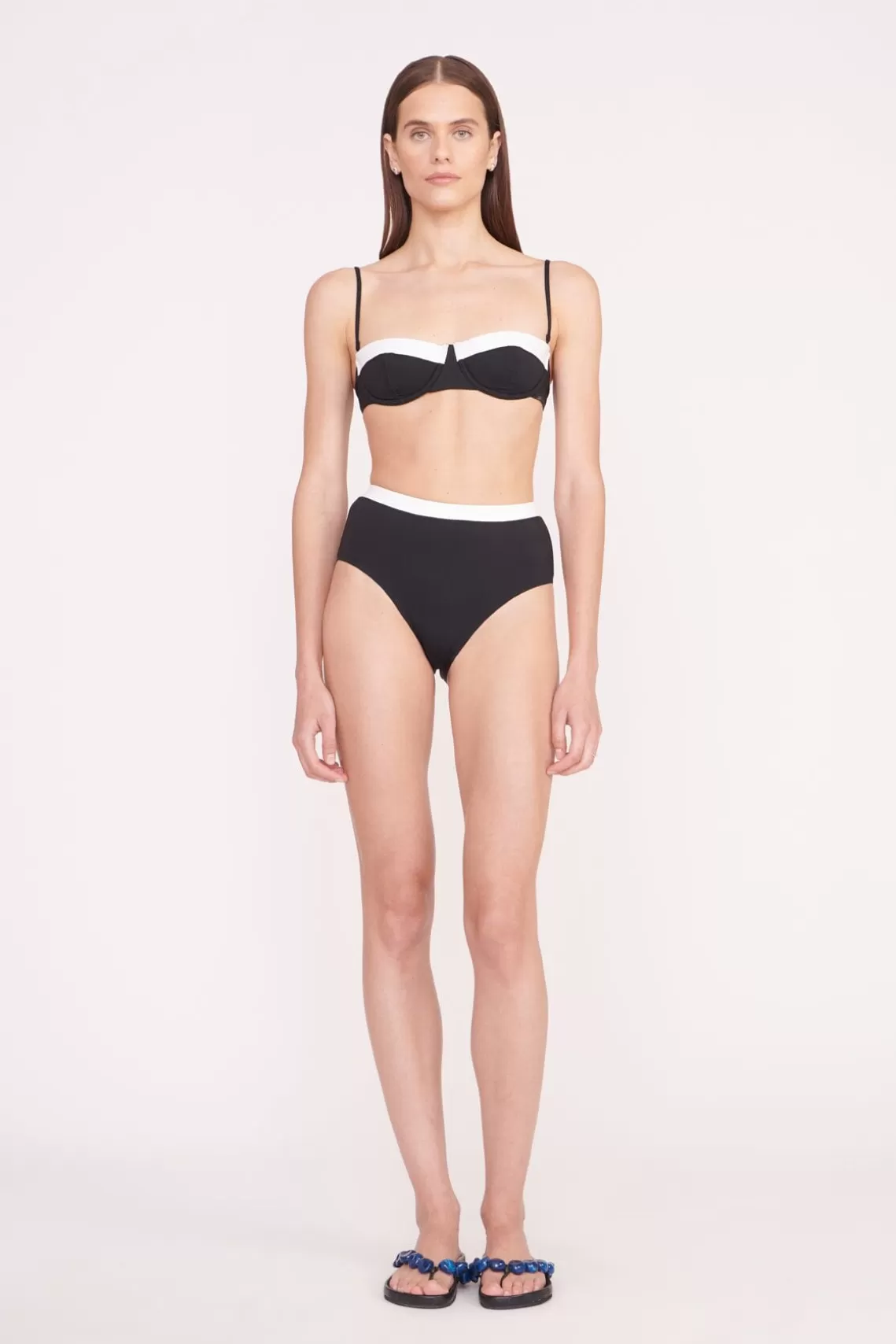 STAUD DEVON HIGH RISE BIKINI BOTTOM  BLACK WHITE