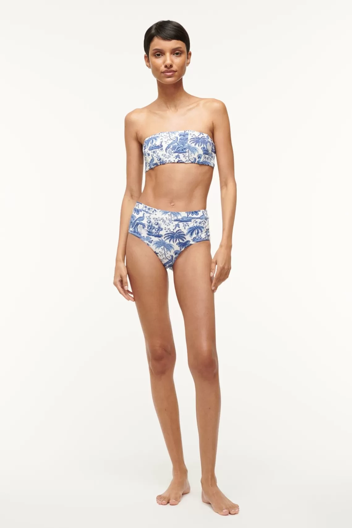 STAUD DEVON HIGH RISE BIKINI BOTTOM  BLUE TOILE