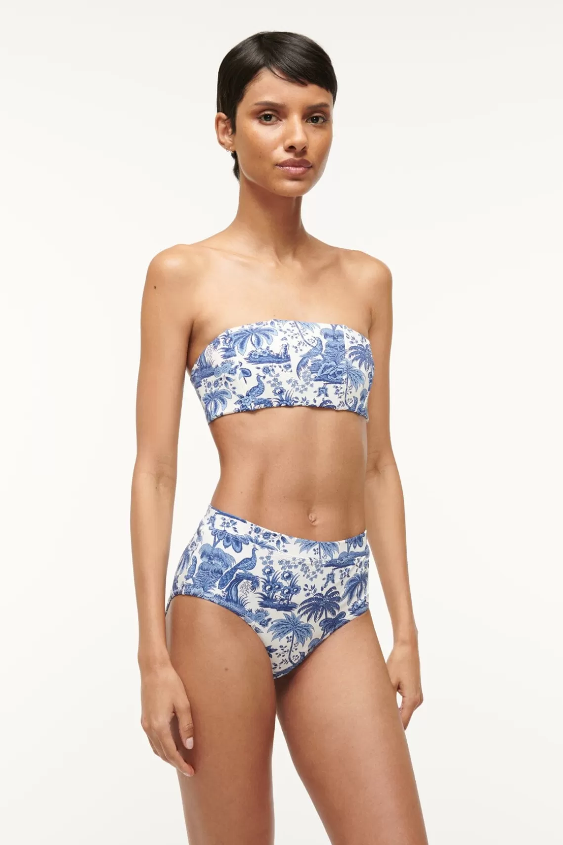 STAUD DEVON HIGH RISE BIKINI BOTTOM  BLUE TOILE