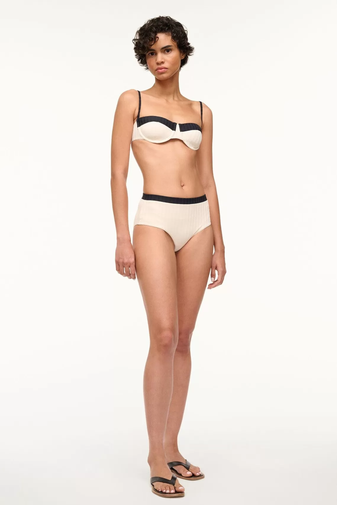 STAUD DEVON HIGH RISE BIKINI BOTTOM  IVORY BLACK