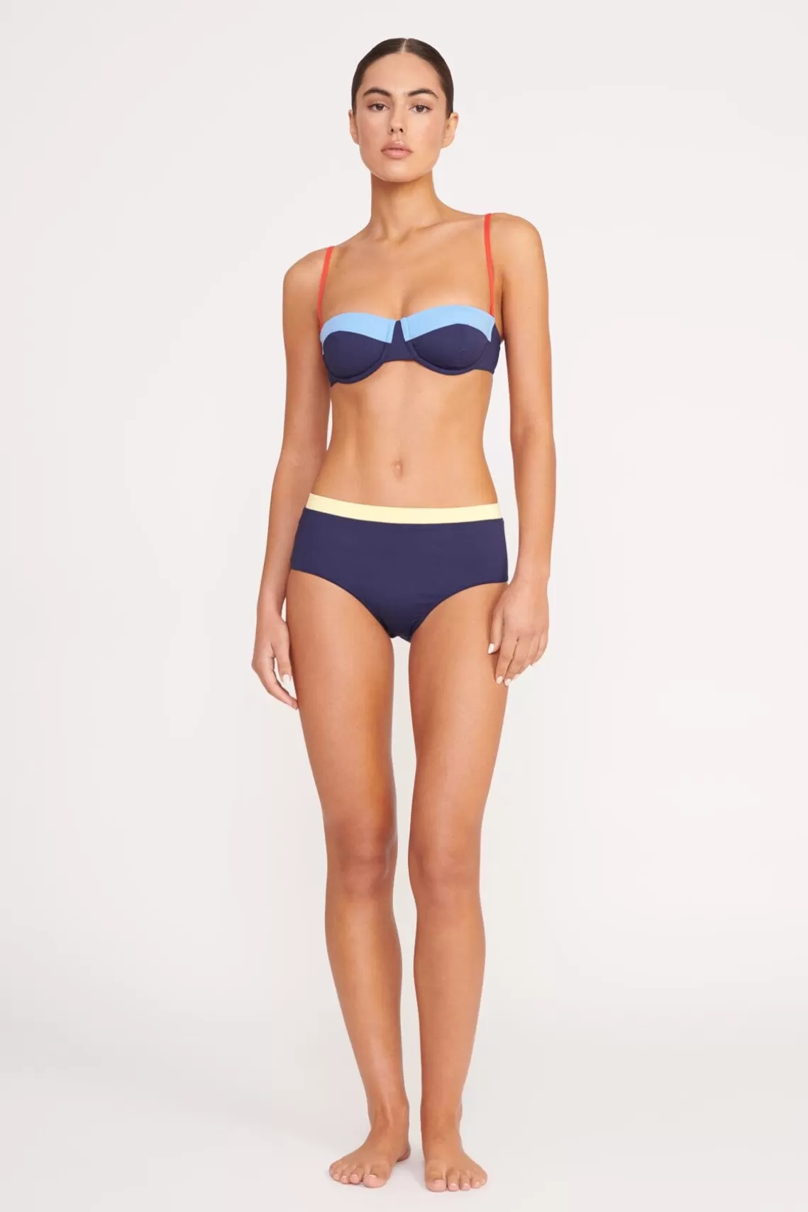 STAUD DEVON HIGH RISE BIKINI BOTTOM  NAVY COLORBLOCK