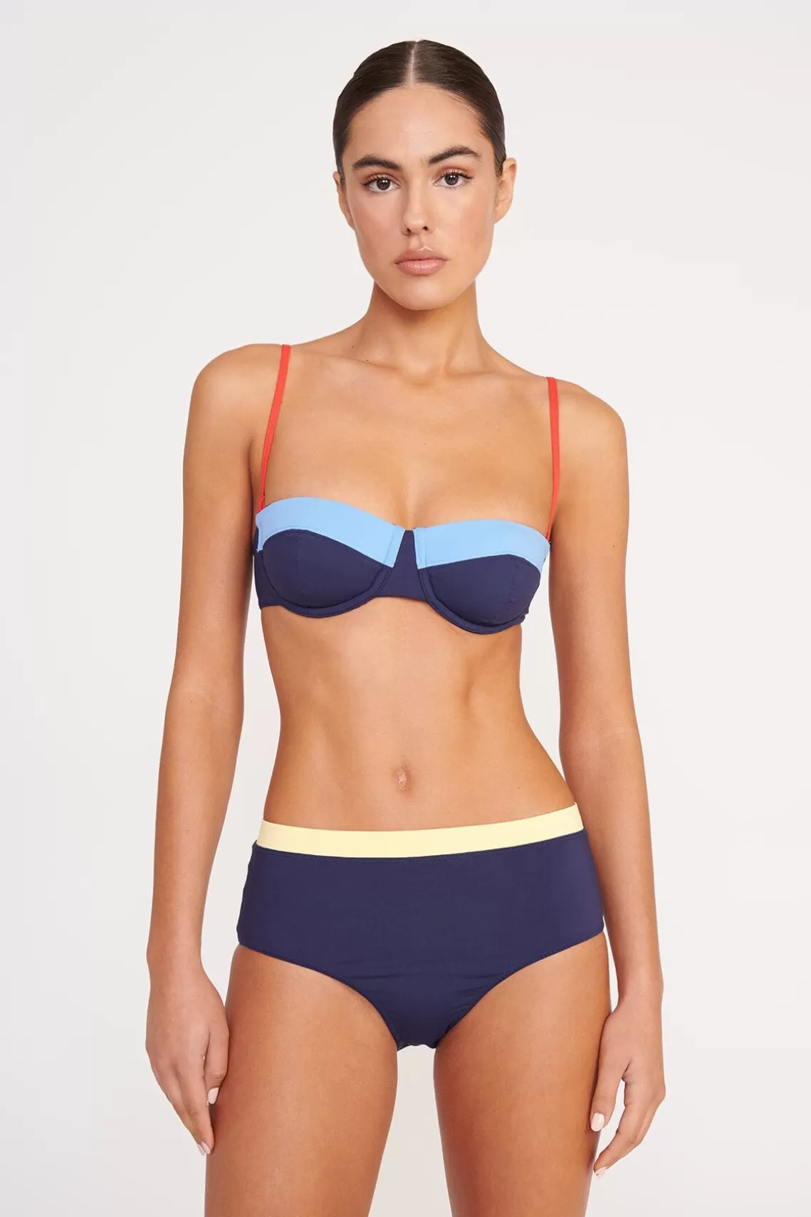 STAUD DEVON HIGH RISE BIKINI BOTTOM  NAVY COLORBLOCK