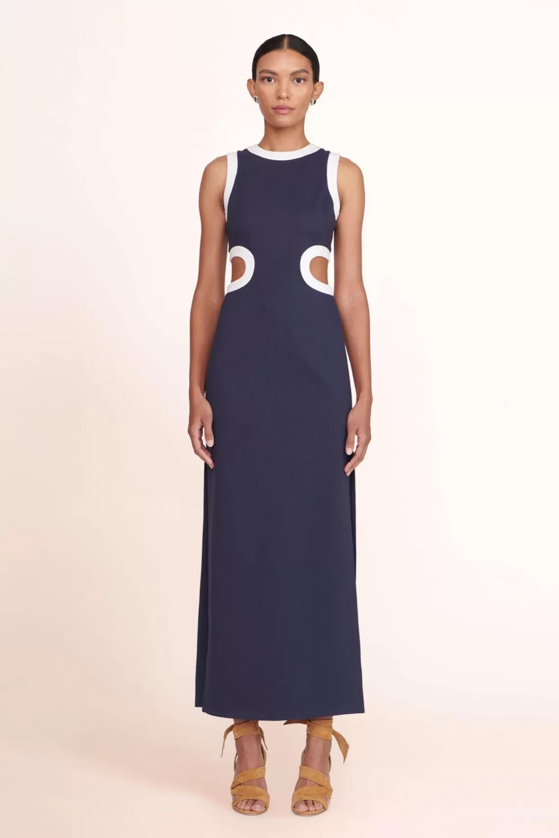 STAUD DOLCE DRESS  NAVY WHITE