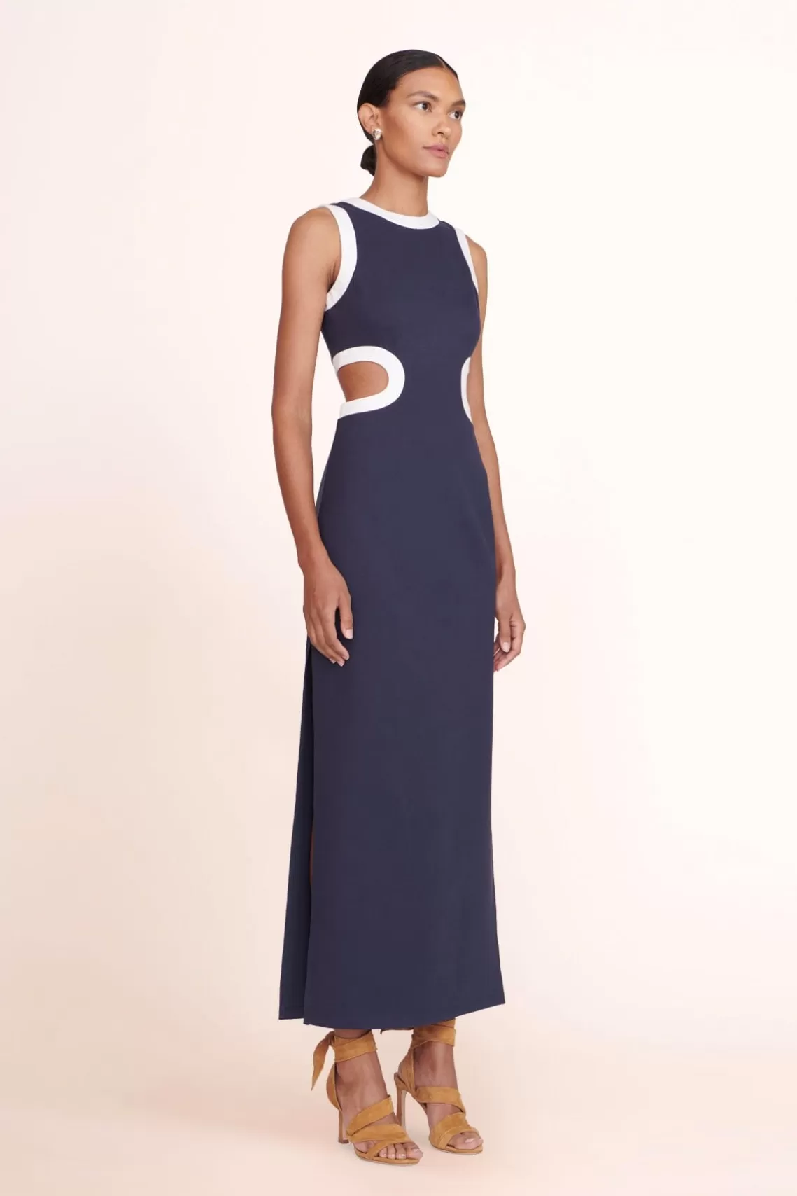 STAUD DOLCE DRESS  NAVY WHITE