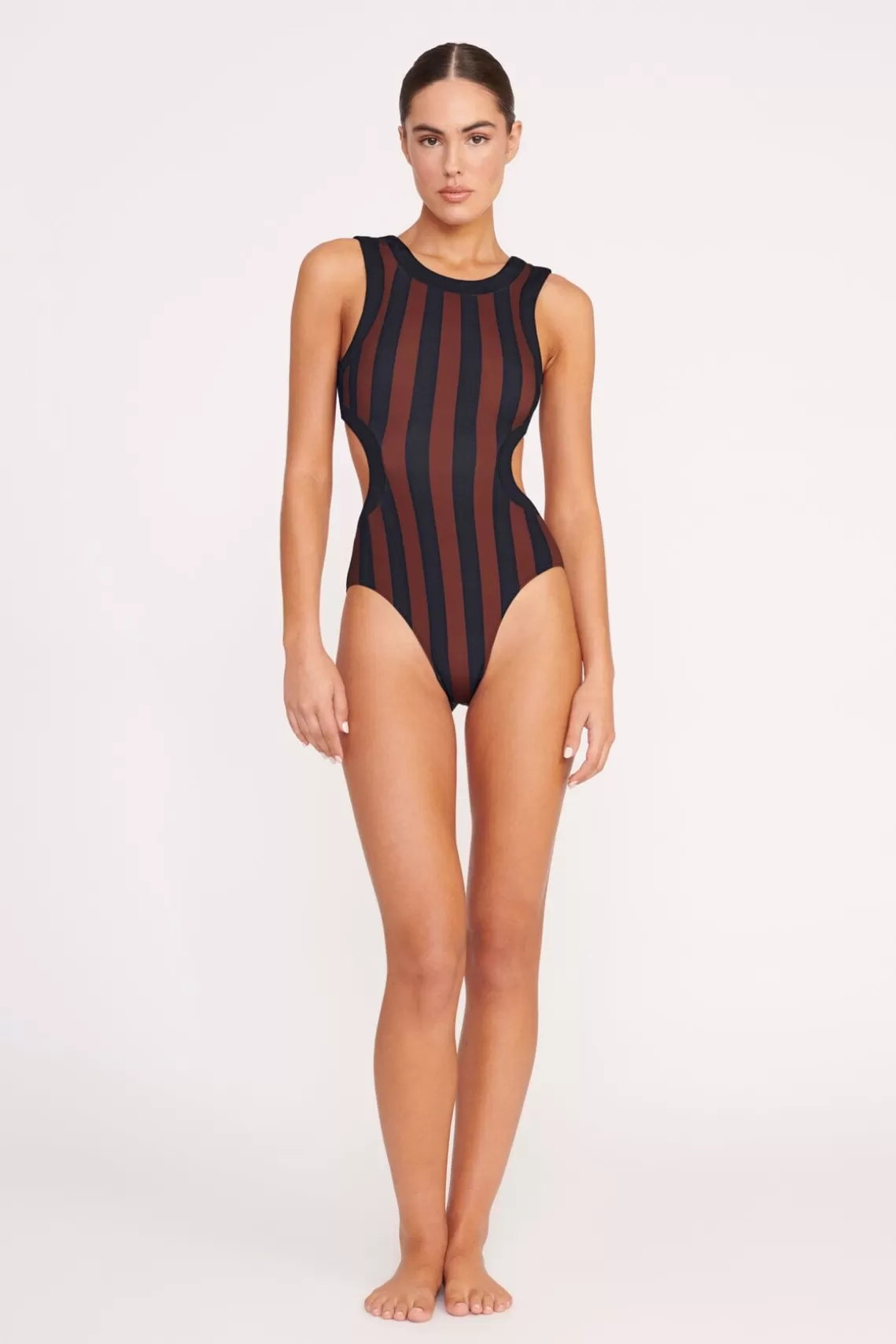 STAUD DOLCE ONE PIECE  BLACK TAN SEASHORE STRIPE