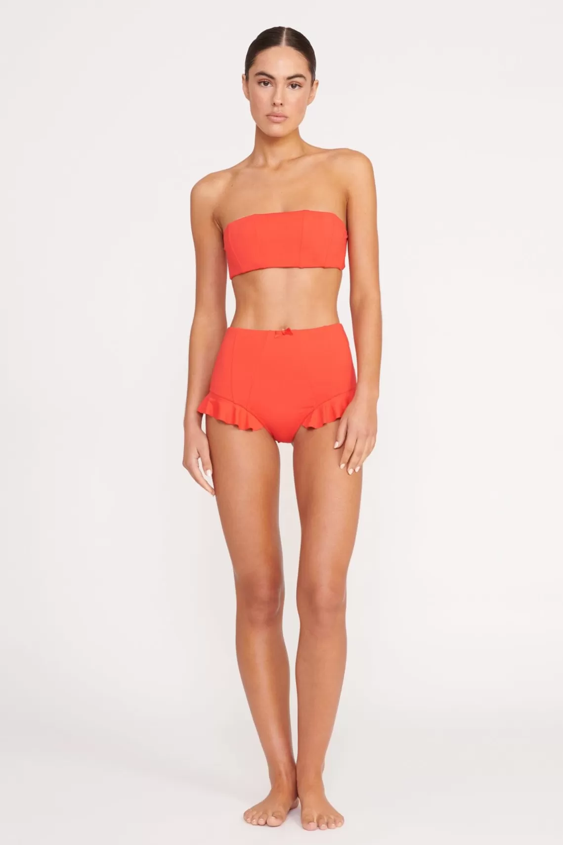 STAUD FLOURISH HIGH RISE BIKINI BOTTOM  RED ROSE