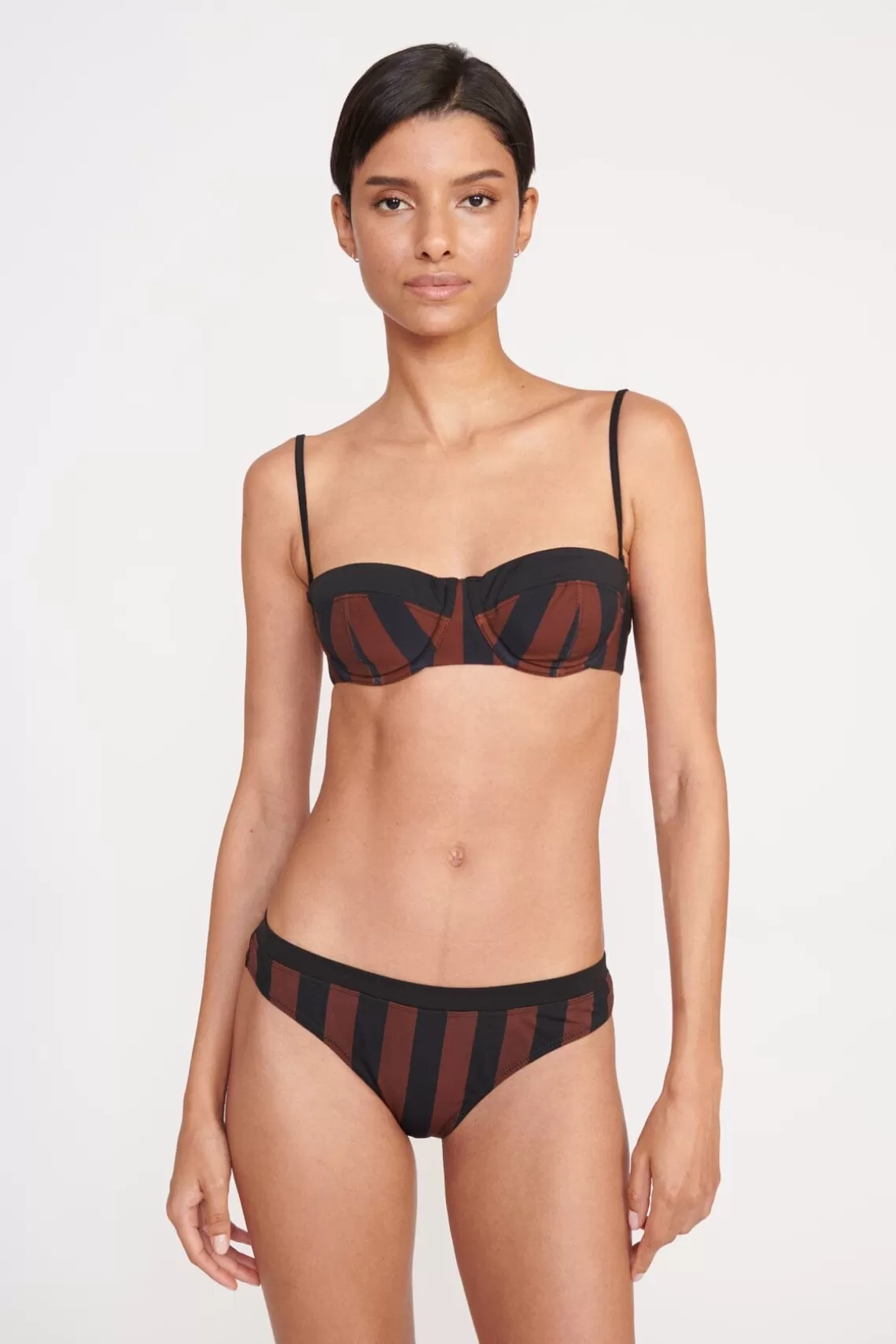 STAUD GEMMA BIKINI BOTTOM  BLACK TAN SEASHORE STRIPE