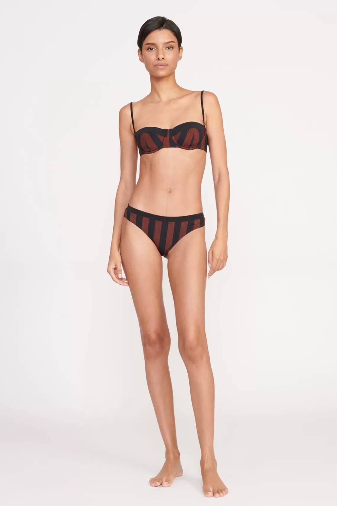 STAUD GEMMA BIKINI BOTTOM  BLACK TAN SEASHORE STRIPE