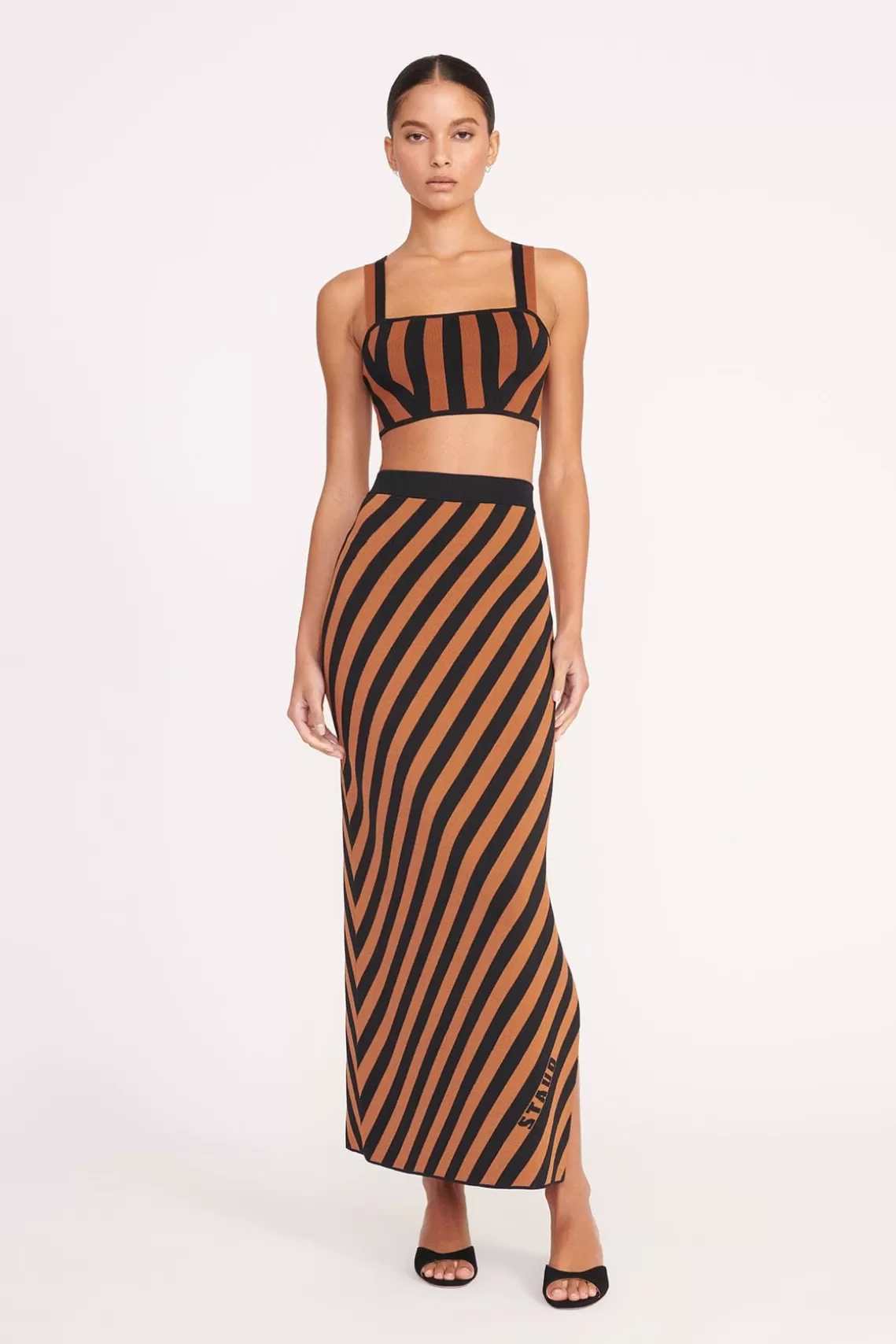 STAUD GIOVANNI SKIRT  BLACK TAN SEASHORE STRIPE