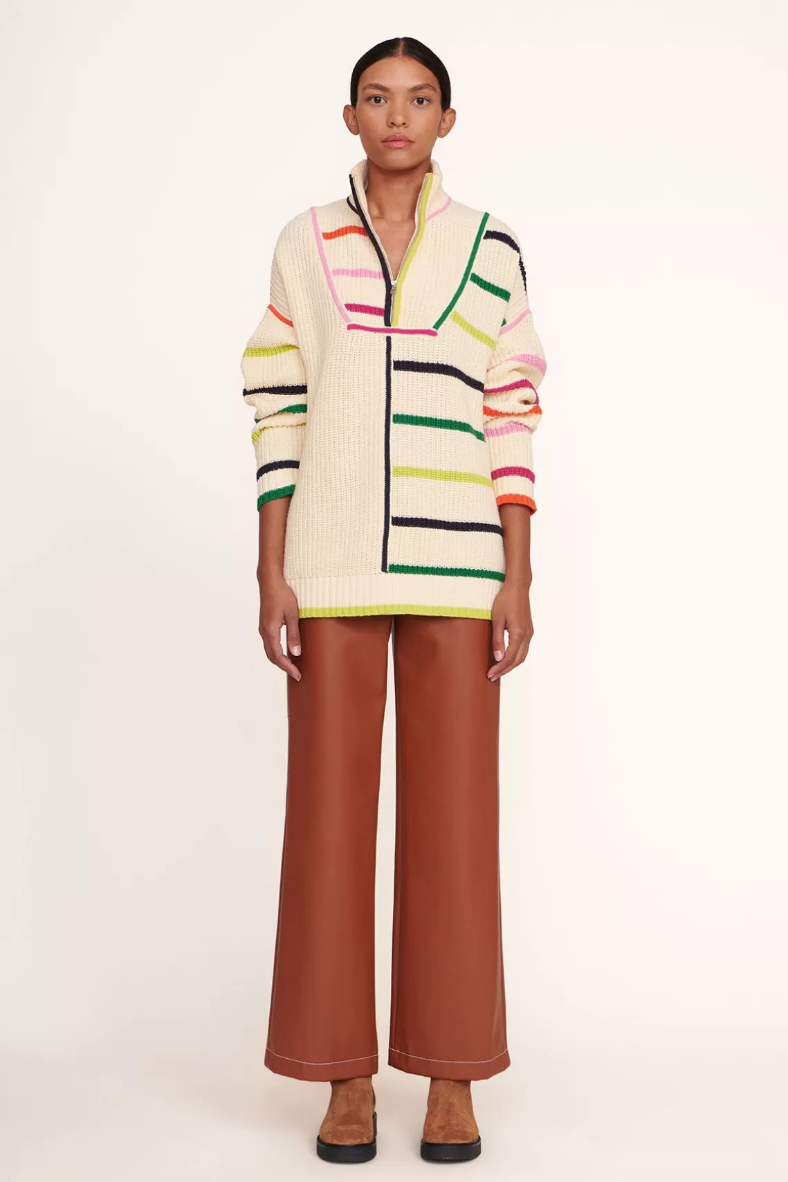 STAUD HAMPTON SWEATER  CREME RAINBOW MULTI