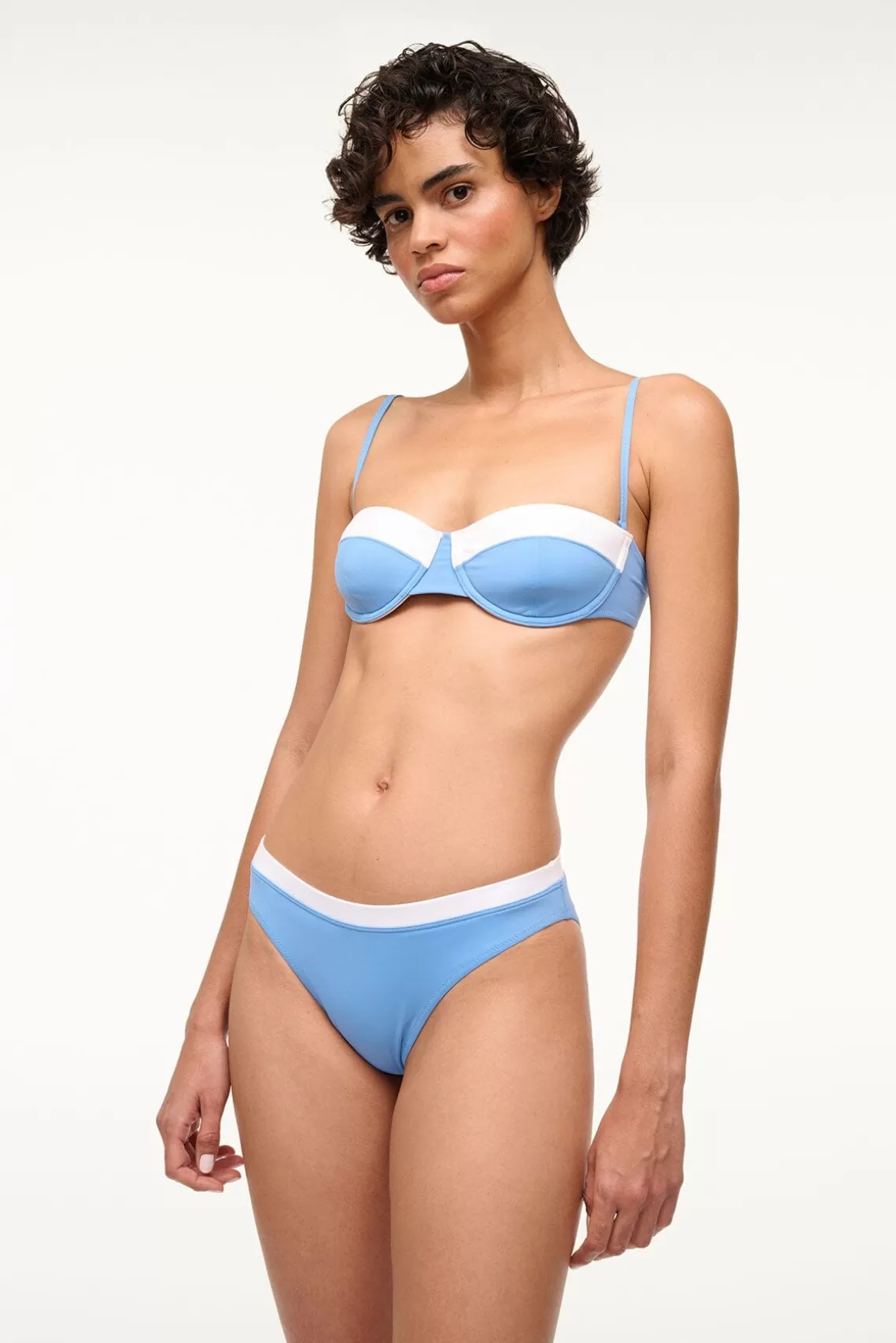 STAUD JO BALCONETTE BIKINI TOP  AZURE WHITE