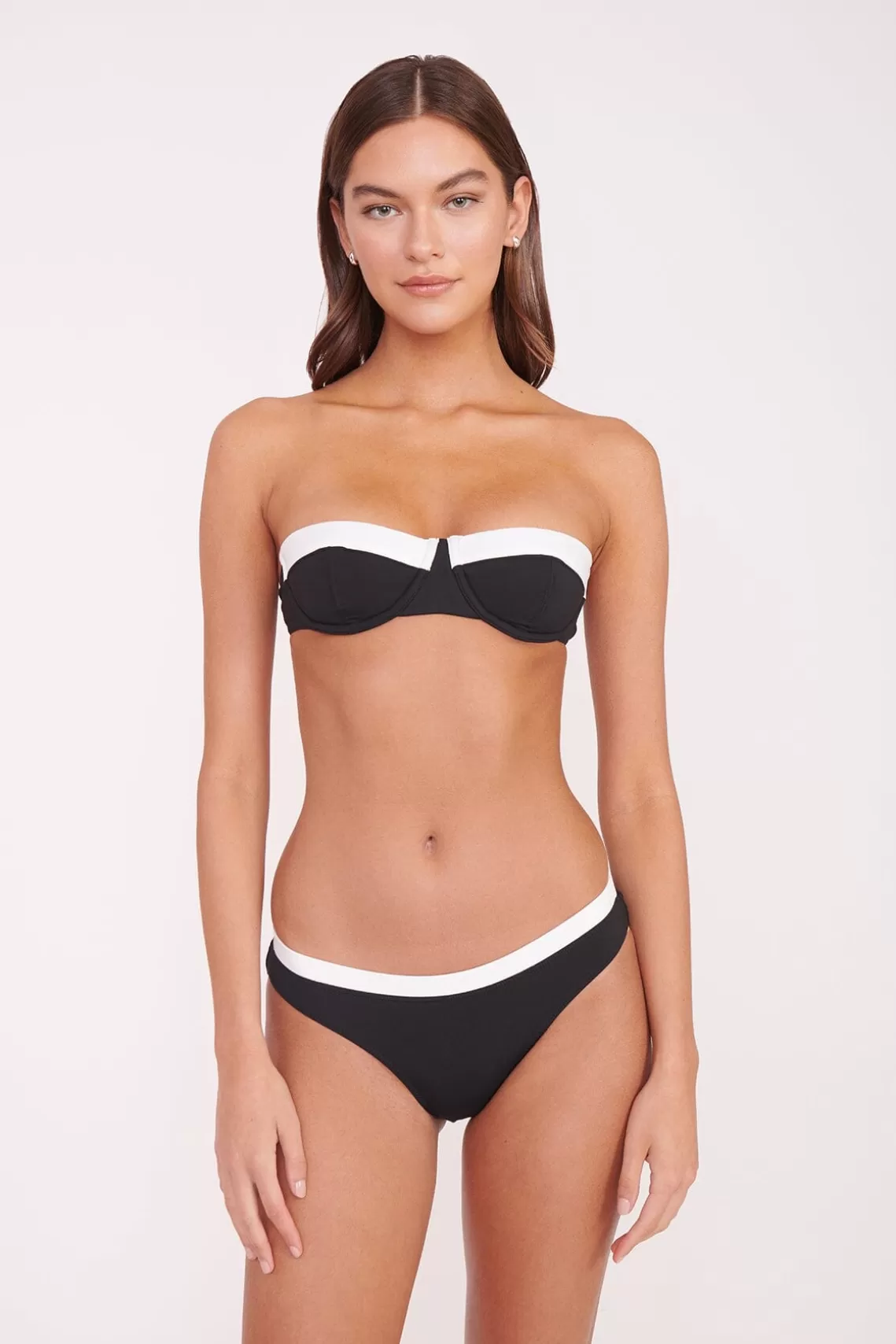 STAUD JO BALCONETTE BIKINI TOP  BLACK WHITE