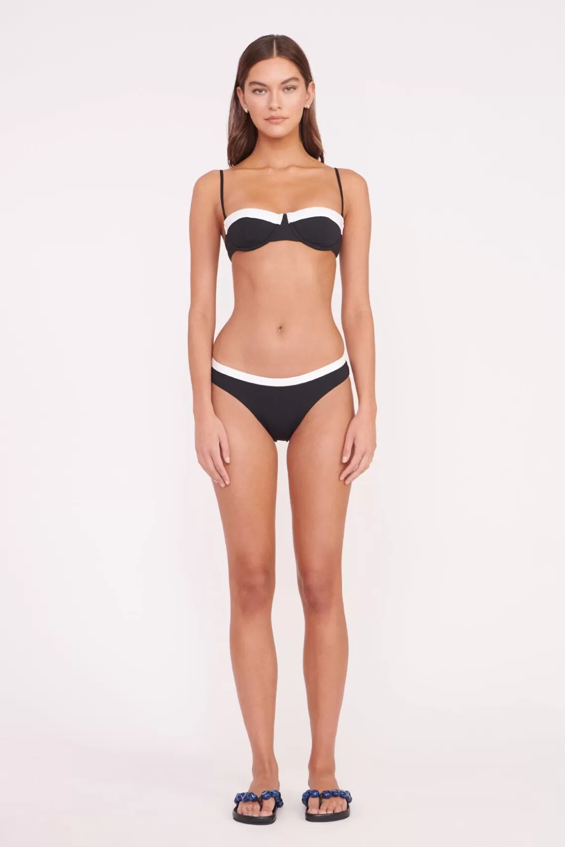 STAUD JO BALCONETTE BIKINI TOP  BLACK WHITE